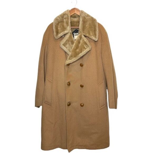 Mighty Mac Vintage 70s Tan men’s Winter coat w/ Faux Fur Lapel lined size 42/Lg - Picture 3 of 13